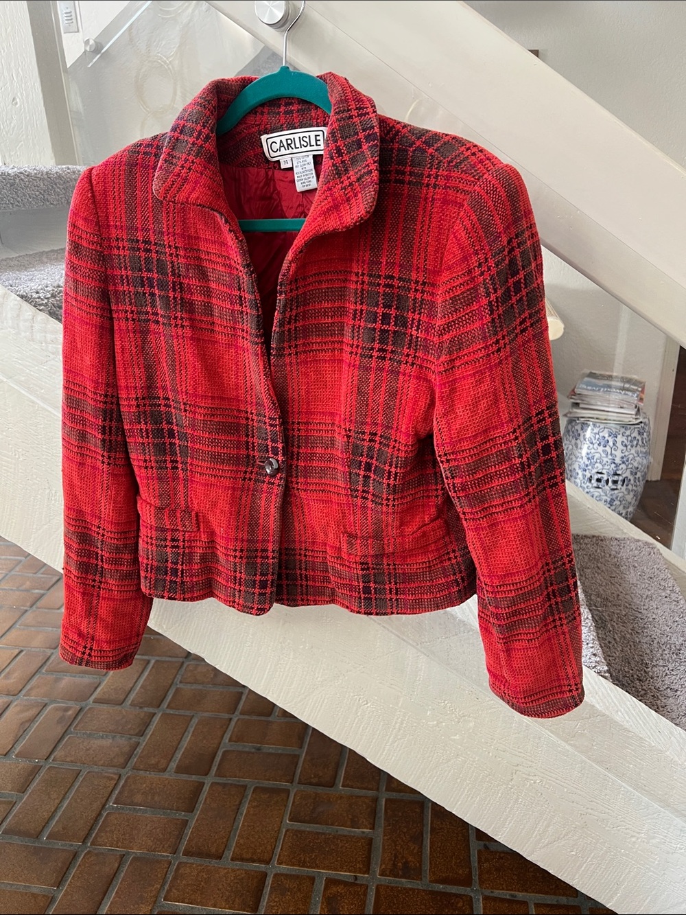 Vintage Carlisle Red and Black Plaid Tailored Peplum Jacket 14